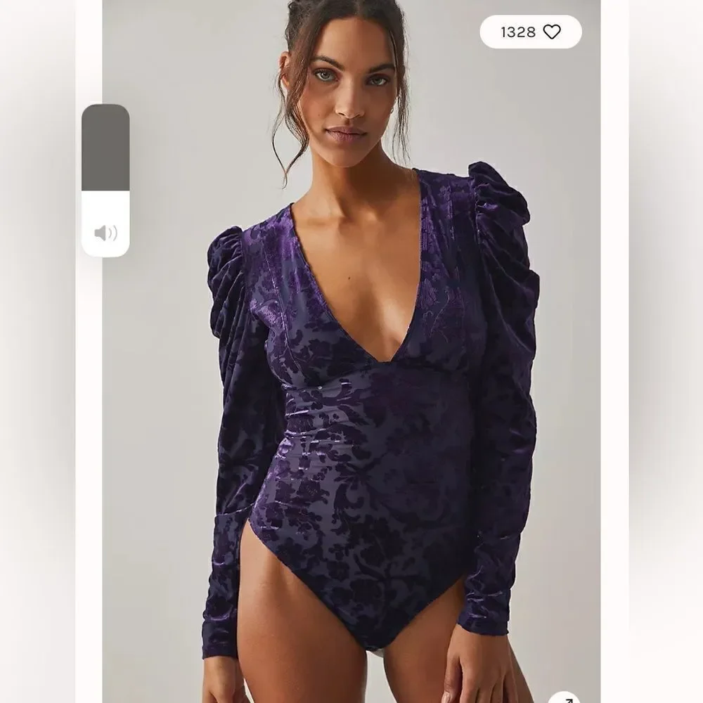 Free People Magic Hour Velvet Bodysuit NWT Sz M - Picture 6 of 9